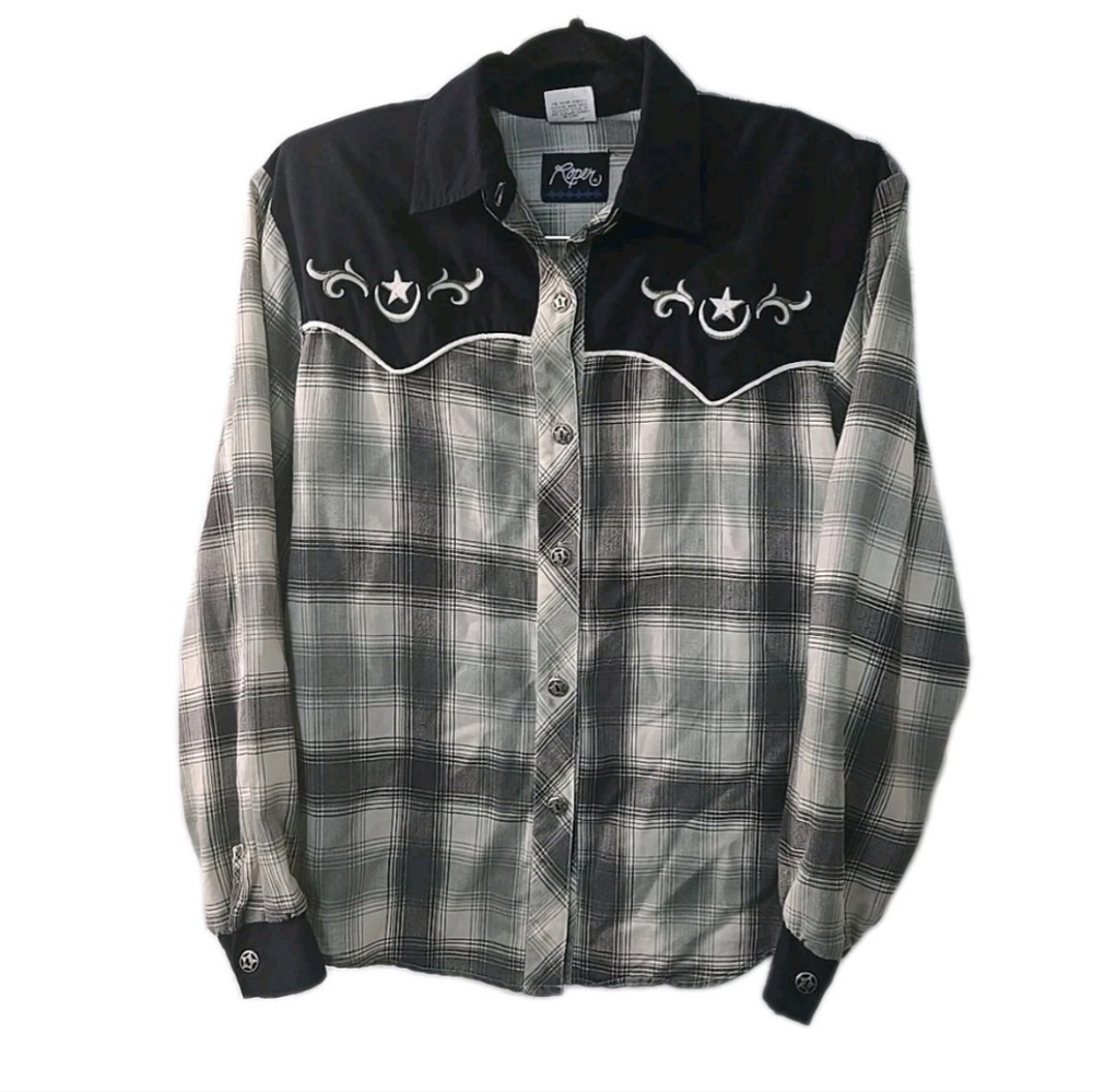 Roper Western Plaid Shirt Womens Size Small Embroidered Design Made In‎ USA